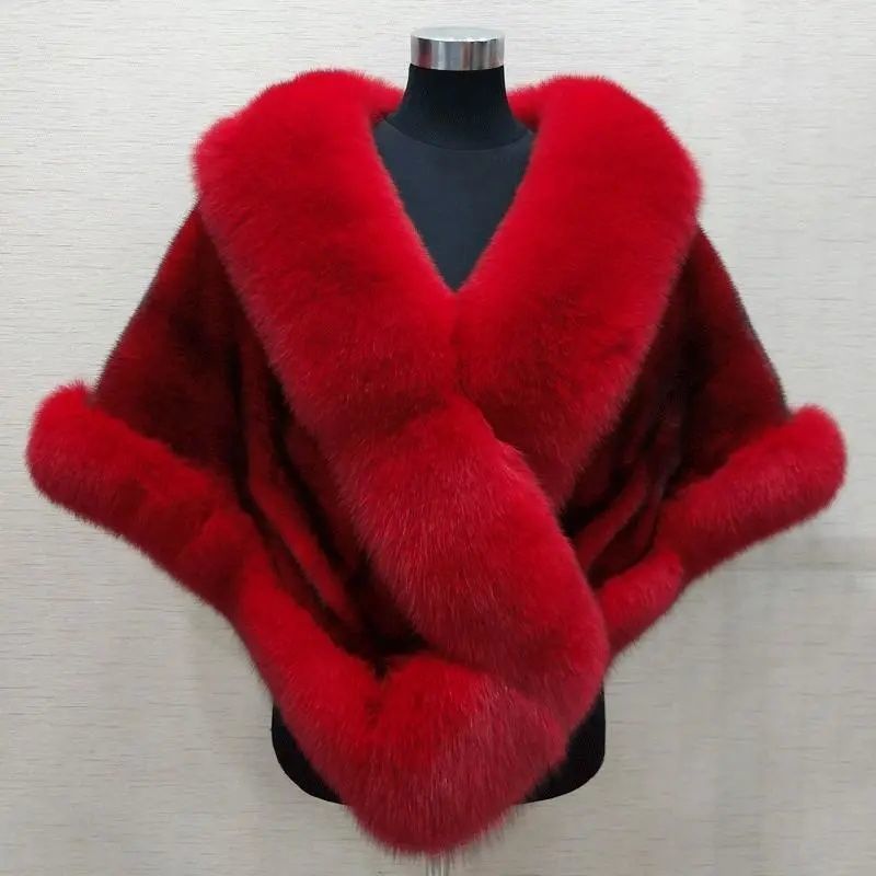 Imitated Mink Fox Fur Cape Coat Plus-sized Dress Shawl Limorista