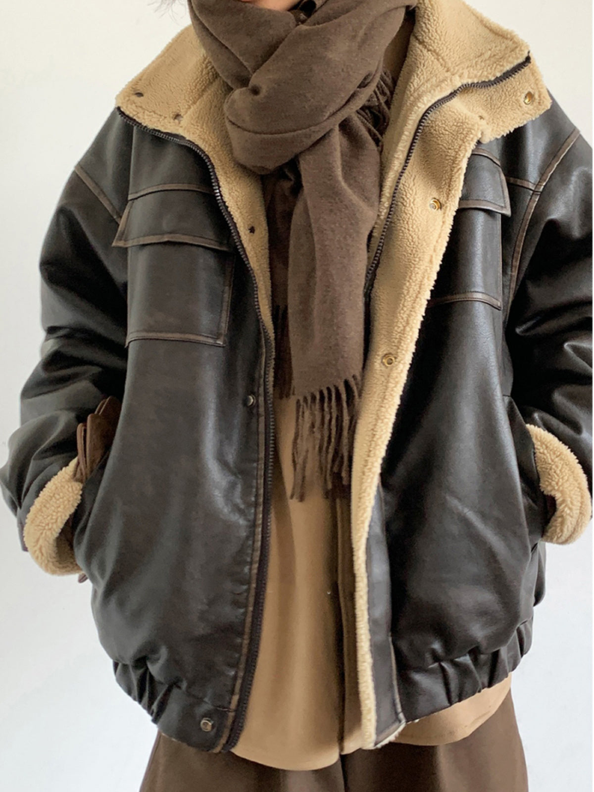 Retro Neutral Maillard Lamb Fur Coat Loose Leather Jacket Coat Limorista