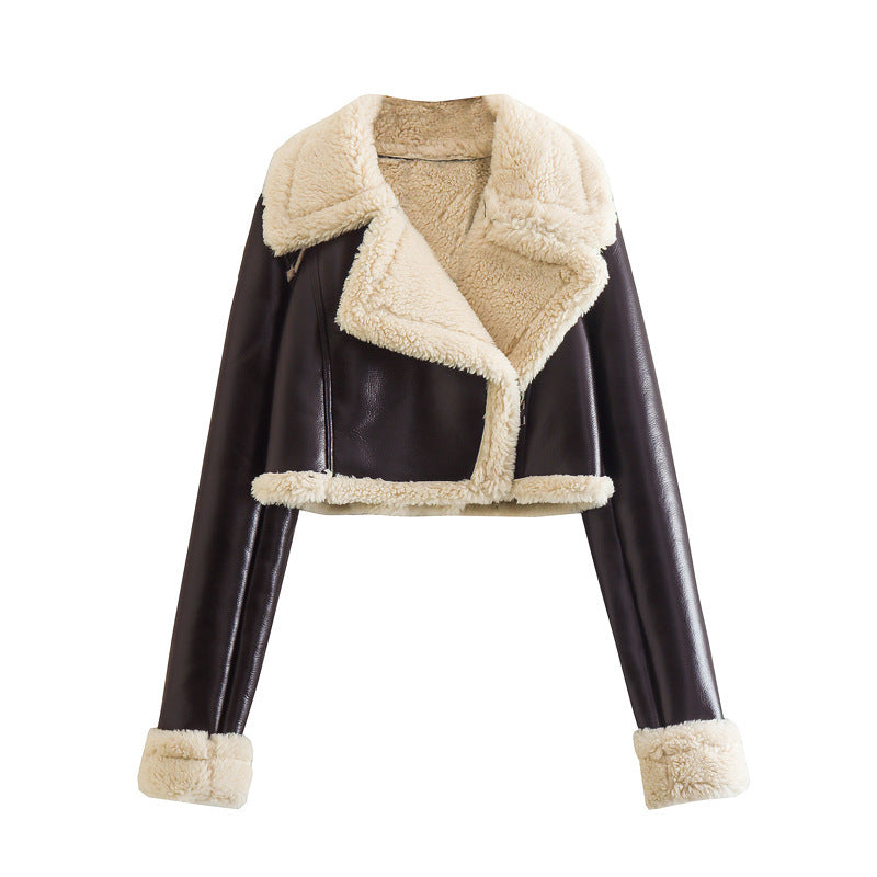 European And American Style Double-sided Loose Short Zipper Fur Integrated Jacket Limorista