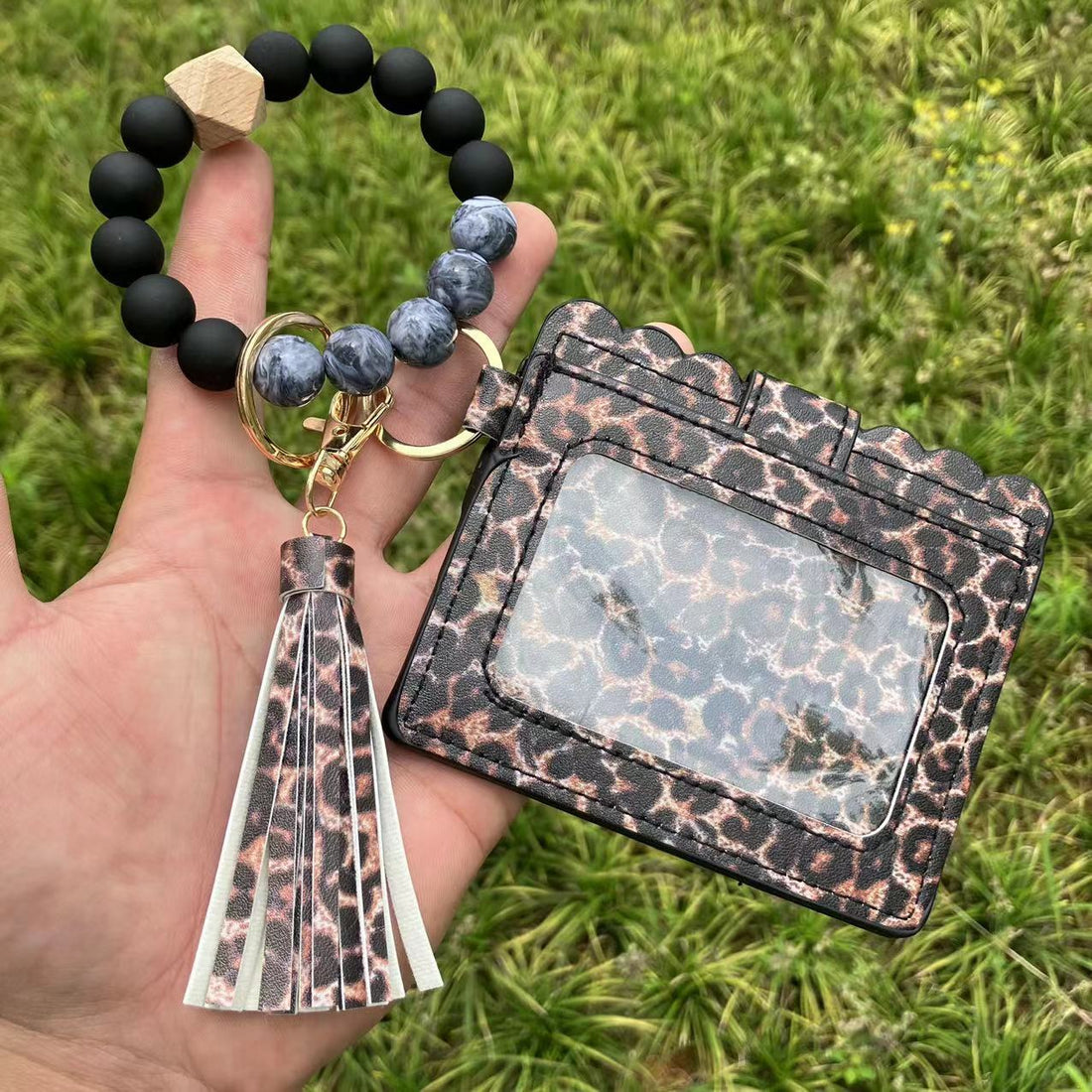Silicone Bead Bracelet Card Bag Pu Tassel Women&