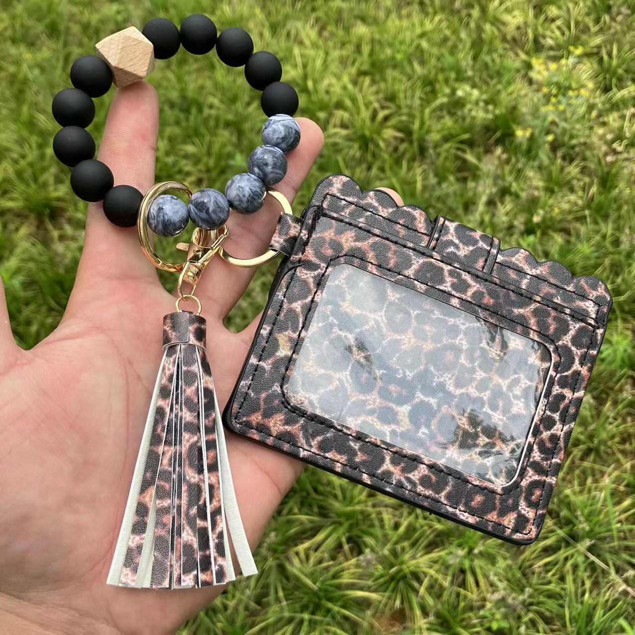 Silicone Bead Bracelet Card Bag Pu Tassel Women&