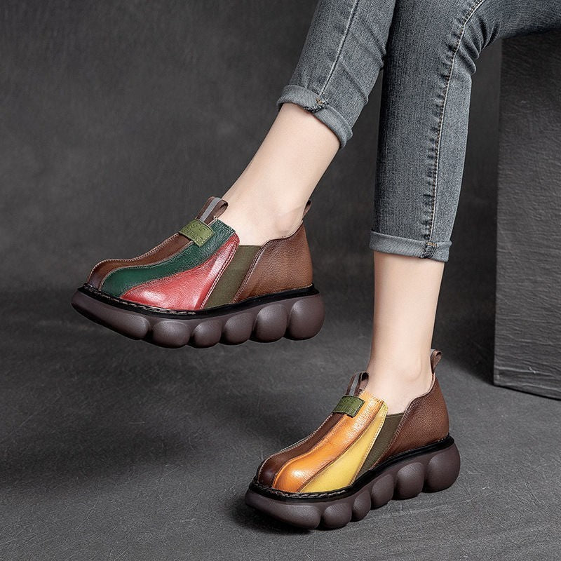 New Fashion Color-blocking Ethnic Style Round Toe Thick Sole Shoes Limorista