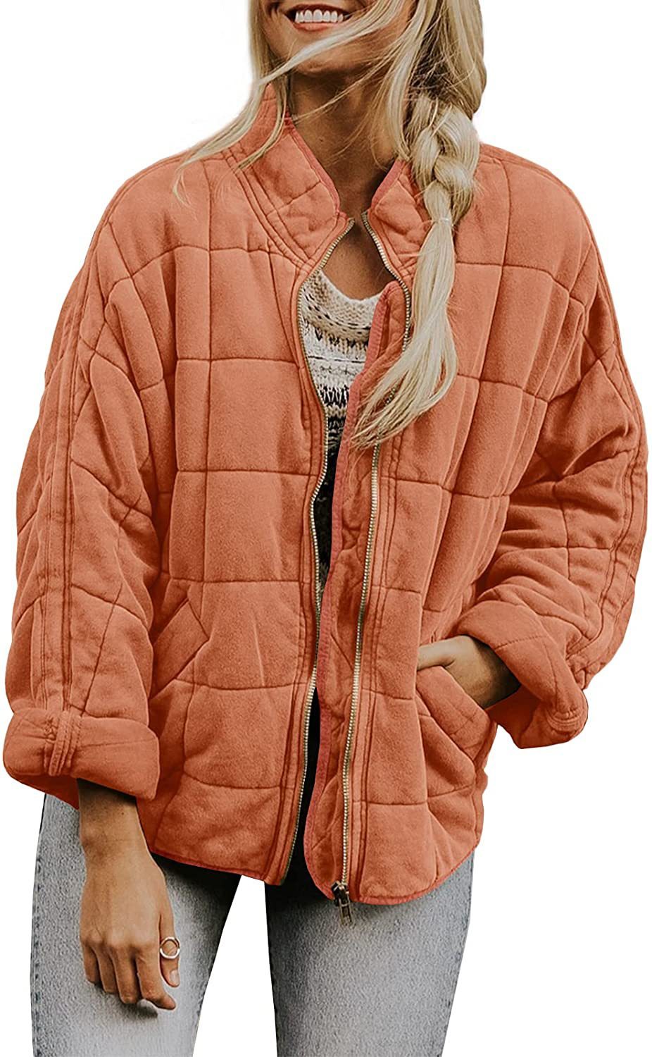 Solid Color Stand Collar Cotto With Loose Pockets Long Sleeved Jacket Women Limorista