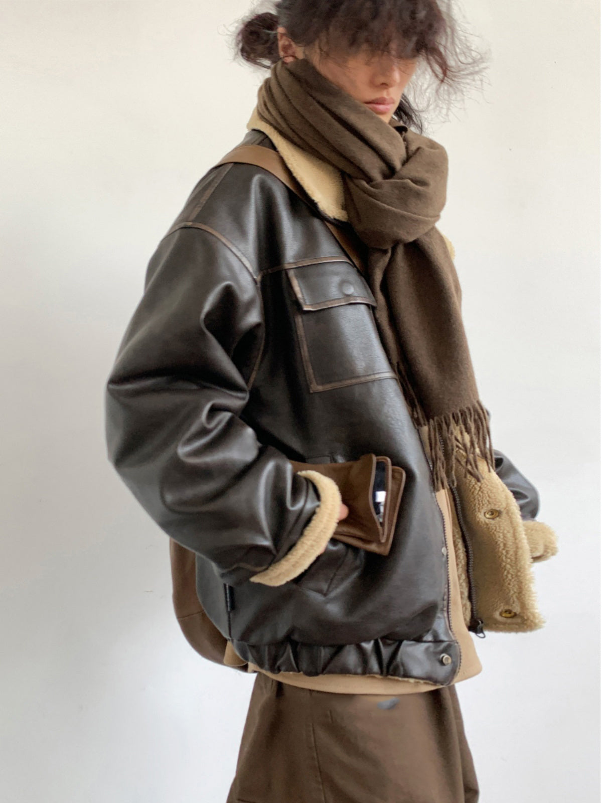 Retro Neutral Maillard Lamb Fur Coat Loose Leather Jacket Coat Limorista