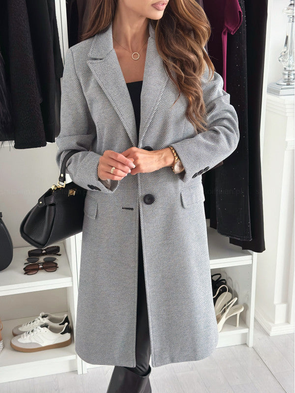 Lapel Single-breasted Wool Coat Winter Long Sleeve Solid Color Long Jacket Women Clothing Limorista