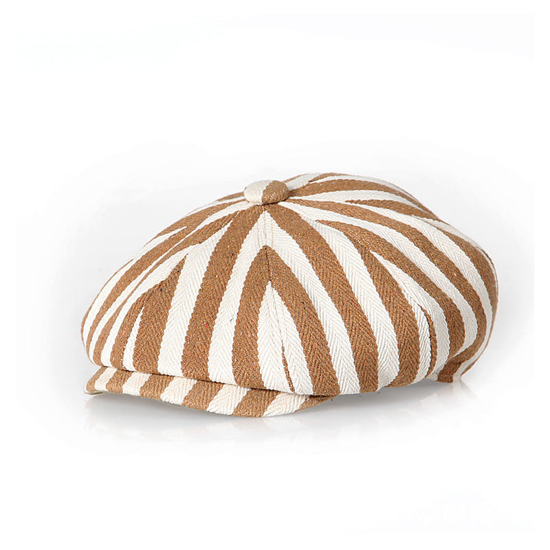 Retro Bold Stripes Fashion British Youth Octagonal Cap Limorista