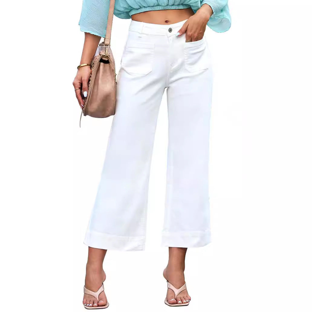 Slimming And Wide Leg Straight-leg Pants Washed Jeans Cropped Pants Limorista