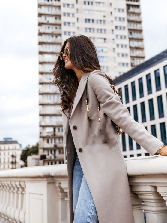 Solid Color Long-sleeved Suit Collar Woolen Coat Jacket Limorista
