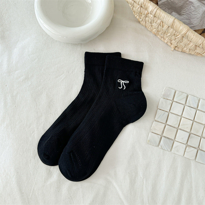 Bow Embroidered Short Thin Socks Limorista