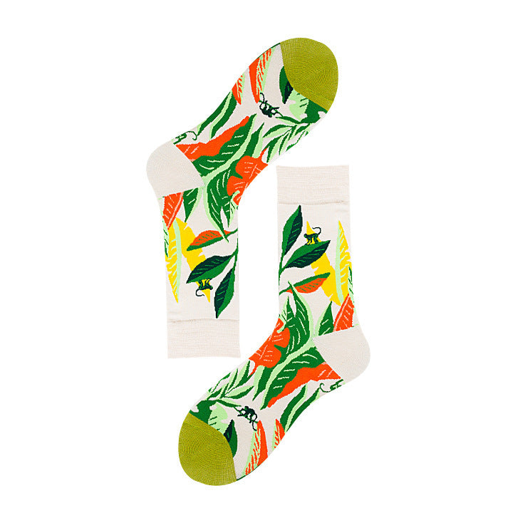 Avocado Chips Egg Fun Patchwork Color Medium Tube Cotton Socks Female Limorista