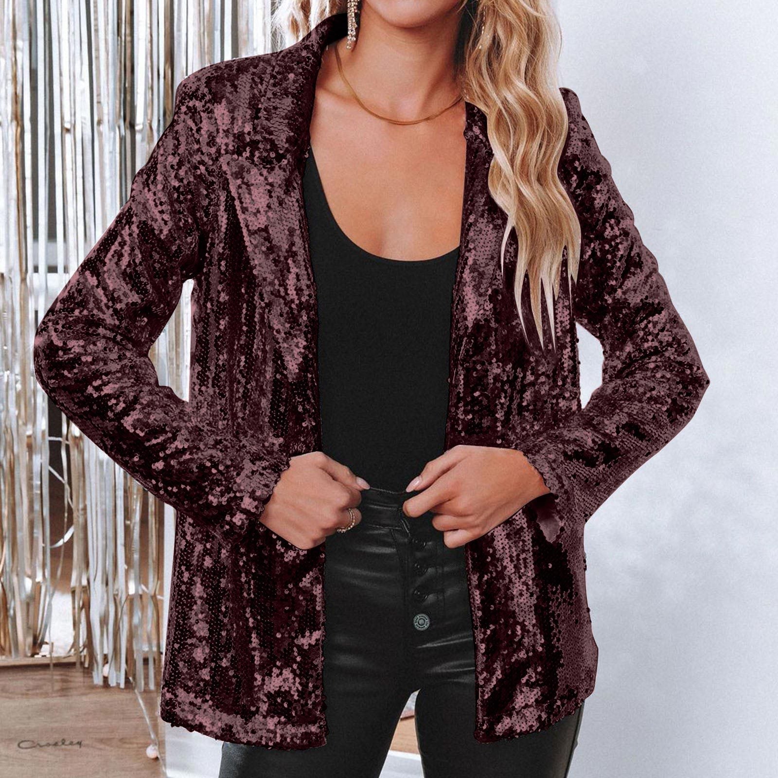 Lapel Long Sleeve Sequined Casual Suit Jacket Women Limorista