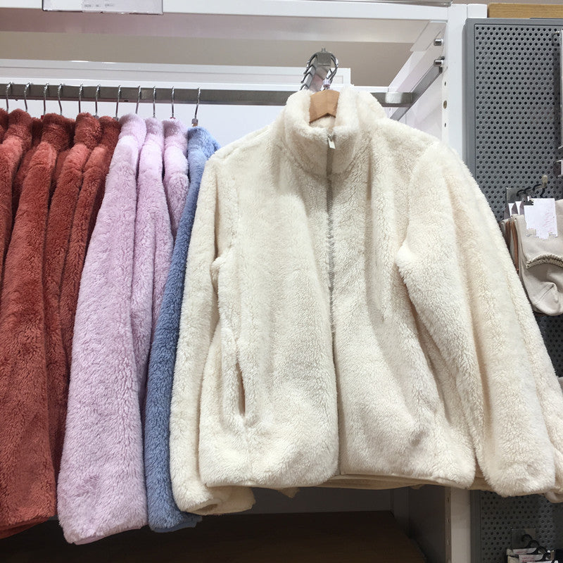Coral Fleece Cardigan Stand Collar Jacket Warm Coat Limorista