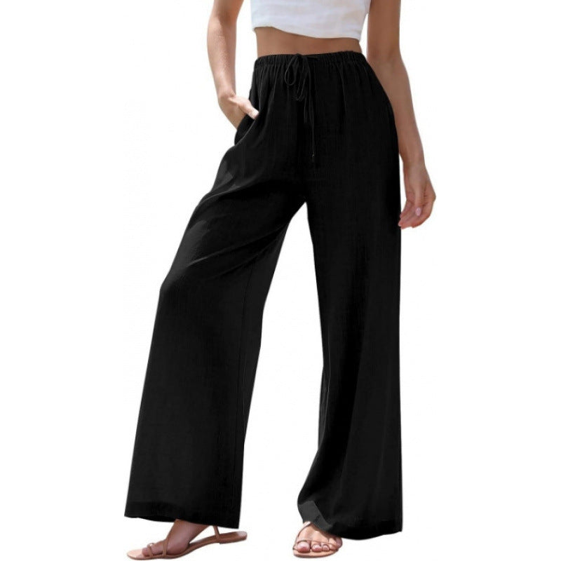 Loose Casual Pocket Drawstring Wide-leg Pants For Women Limorista