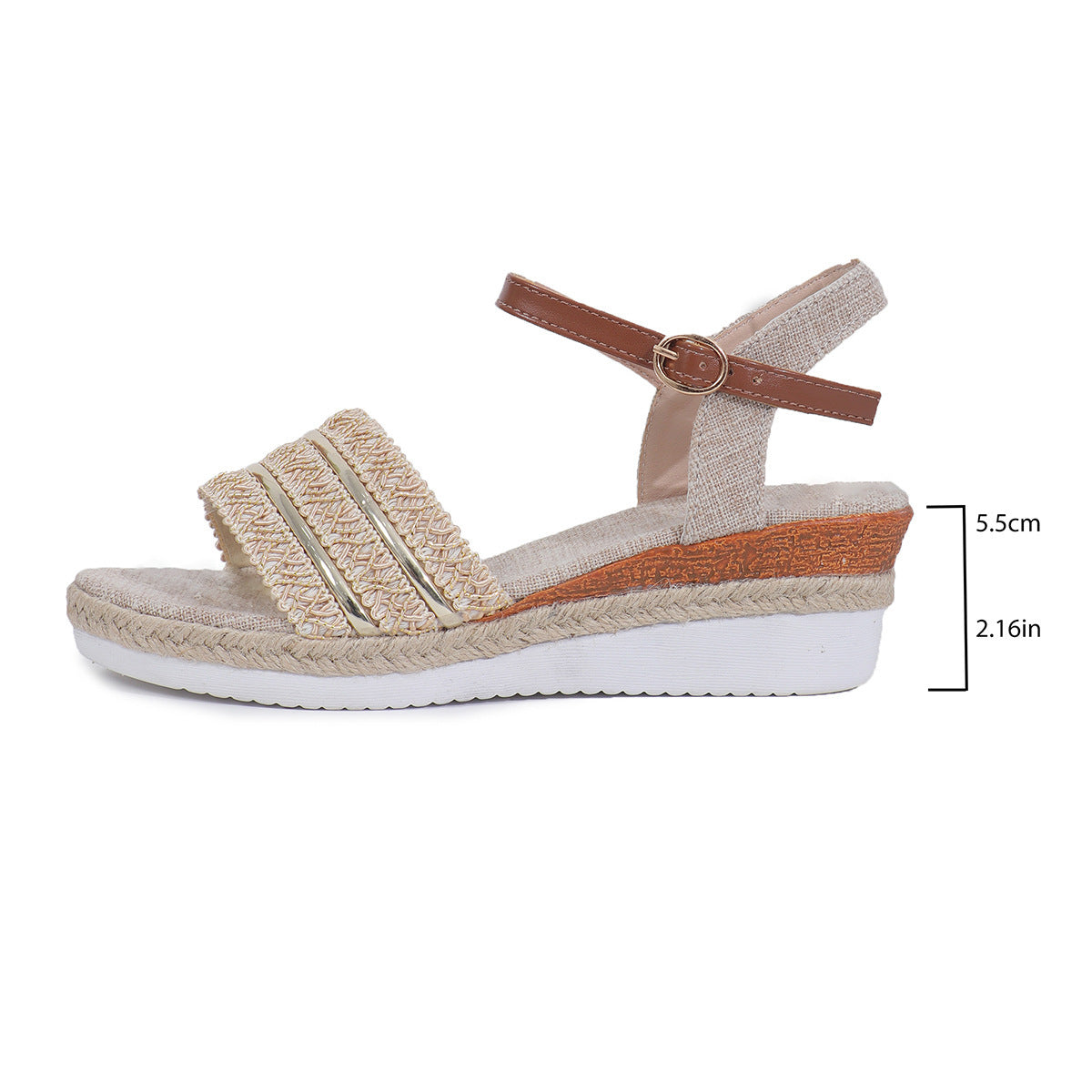 Ethnic Style One Strap Sandals Platform Wedge Buckle Plus Size Limorista