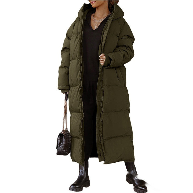 Hooded Solid Color Long Casual Zip Coat Limorista