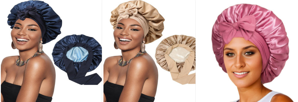 Double-layer Satin Ribbon Round Cap Bow Artificial Silk Beauty Hair Care Wide-brimmed Hat Limorista