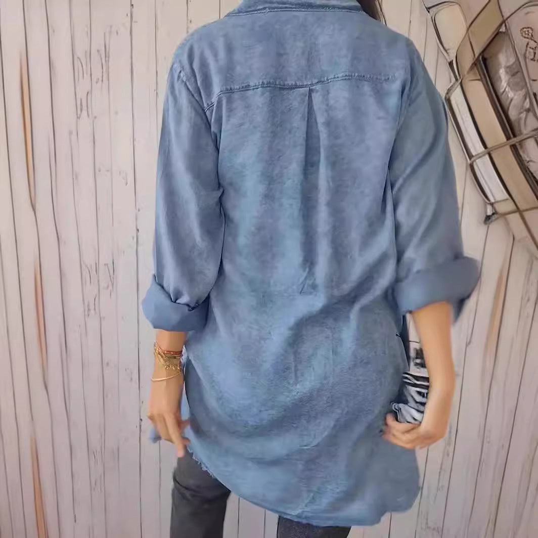 Jean-like Cloth Casual Long Shirt Coat Limorista