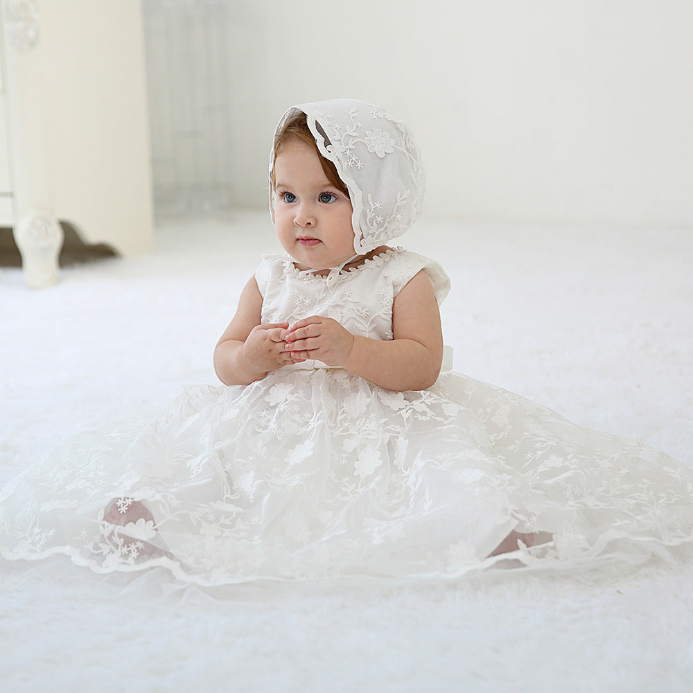 Baby Girl White Lace Dress With Hat Limorista