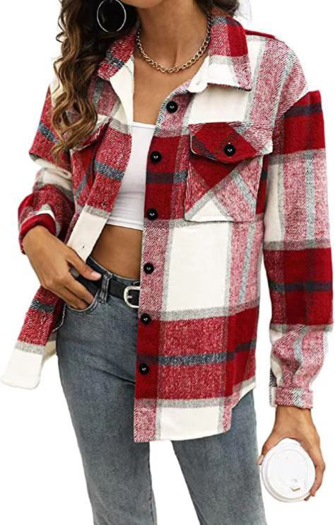 Flannel Jacket Casual Check Button Down Limorista