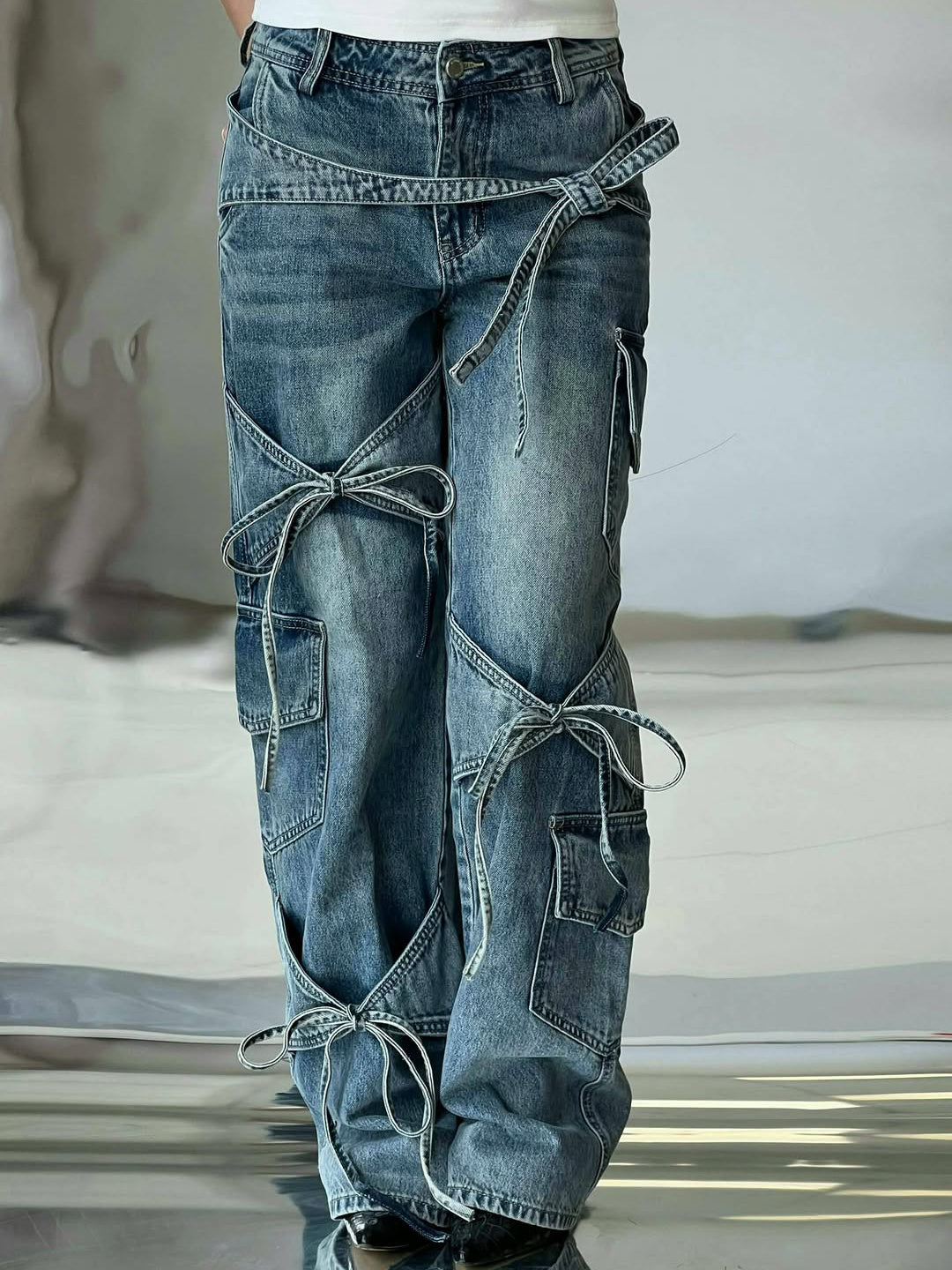 Denim Utility Jeans With Knot - Tied Elements Limorista