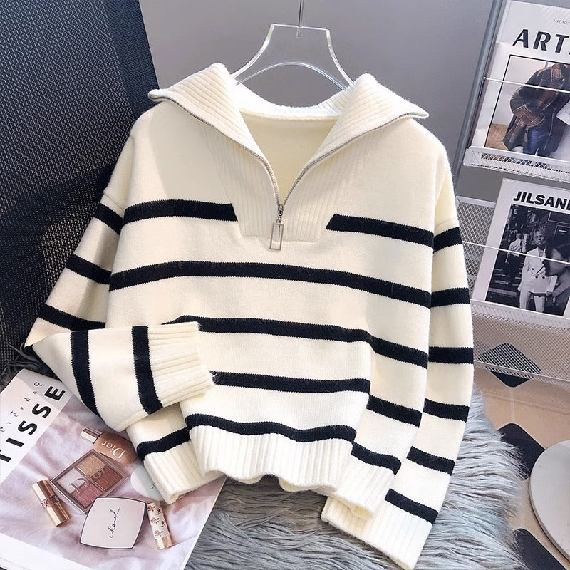 Limorista - Striped Bottom Shirt, Short, Loose, And High-end For Outerwear