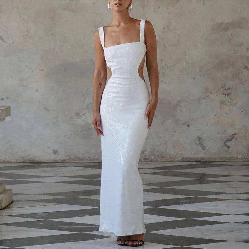 Sequin Sling Square Collar Backless Dress Dress Skirt Limorista