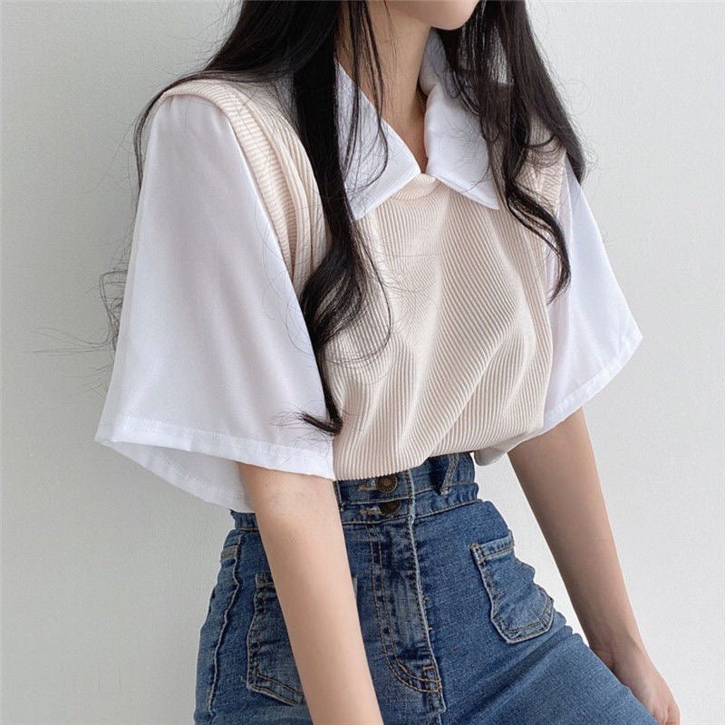 Simple Collared Short Sleeve Lapel T-shirt Limorista