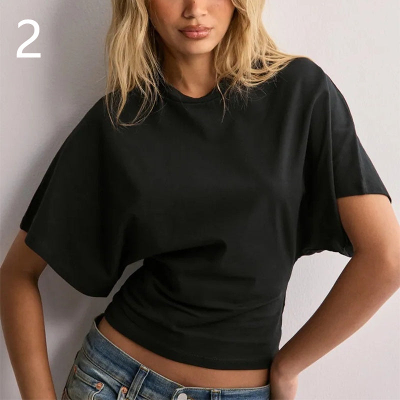 Summer Batwing Sleeve T-shirt Ins Fashion Round Neck Pullover Short-sleeved Tops For Women Clothing Limorista