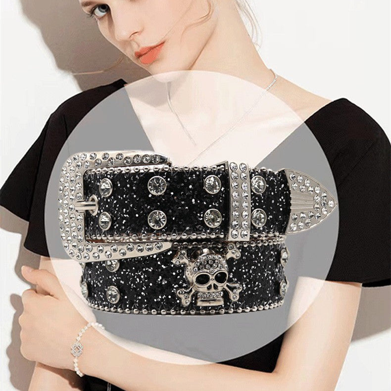Rhinestone Skull Wide Belt Men Limorista