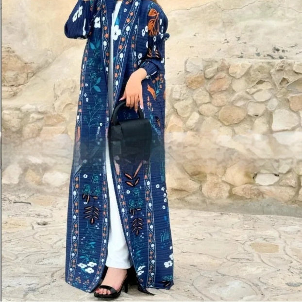 Pleated Trench Djellaba Hot-selling Printed Shawl Cardigan Ethnic Style Cloak Coat Limorista
