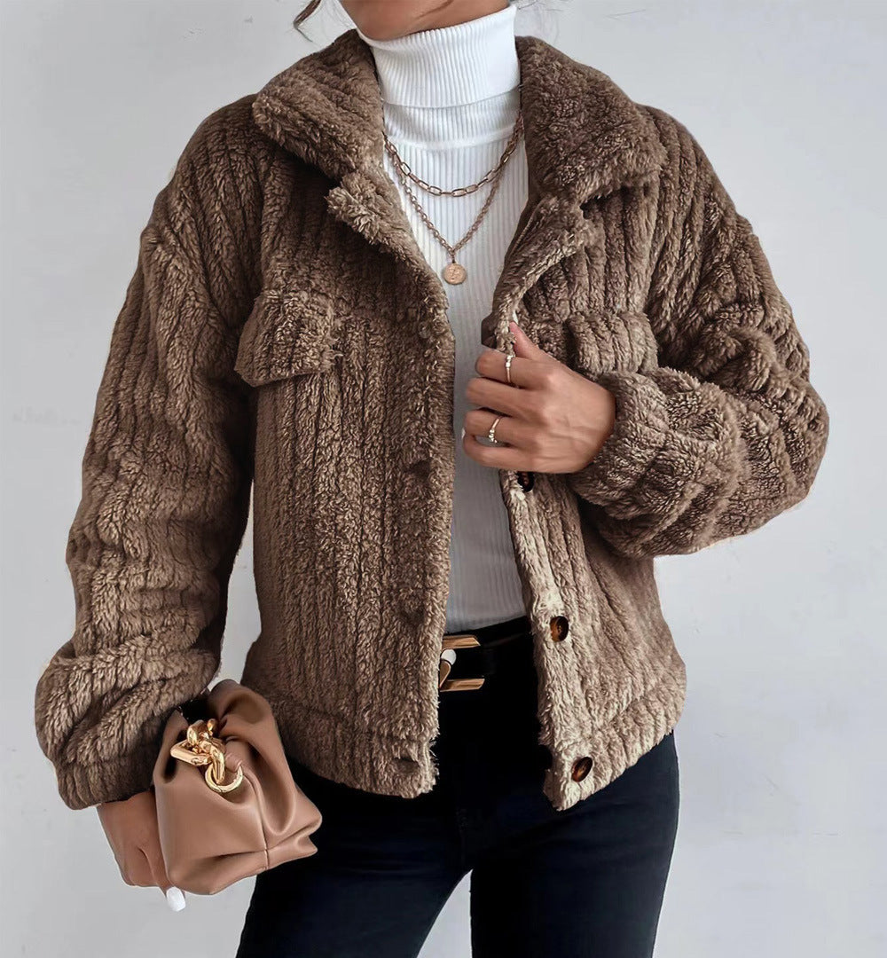 Rabbit Plush Jacket Lapel Shirt Plus Fleece Comfortable Casual Women Limorista