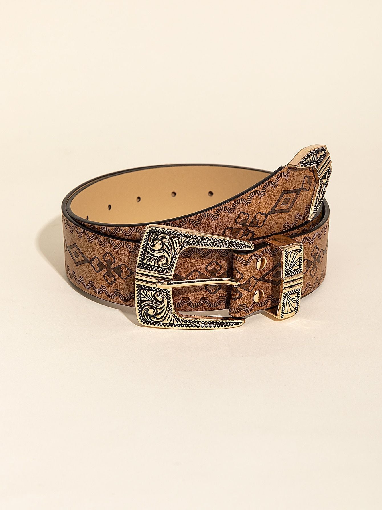 Retro Pattern PU Belt Western Style Women&