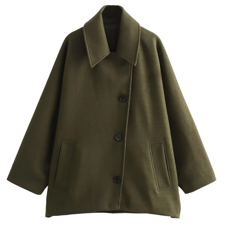 Winter Wool Blend Short Batwing Sleeve Woolen Overcoat Coat Limorista