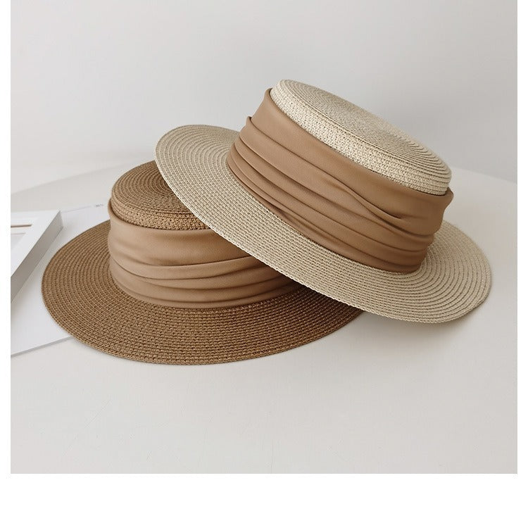 Flat Straw Hat French Woven Top Hat Seaside Beach Vacation Sun Shade Limorista