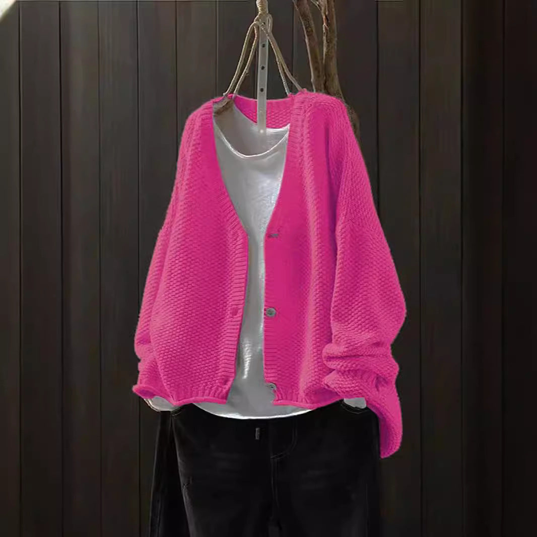 Cross-border Early Autumn New Casual Versatile Solid Color V-neck Long-sleeved Single-breasted Knitted Cardigan Sweater Limorista