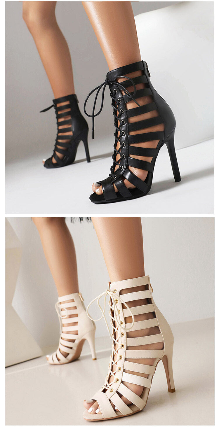 Summer Open Toed High Heel Lace-up Sandal Boots Limorista