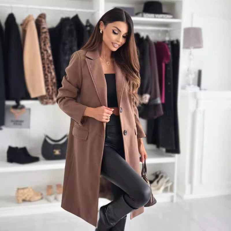 Lapel Single-breasted Wool Coat Winter Long Sleeve Solid Color Long Jacket Women Clothing Limorista