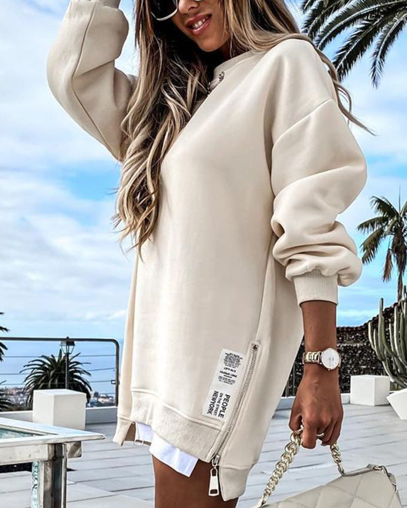 Zipper Decorations Round Neck Sweater Dress Limorista