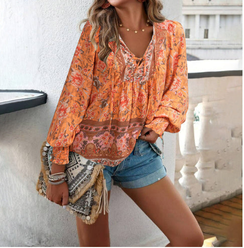 European And American Printed Shirt Women&