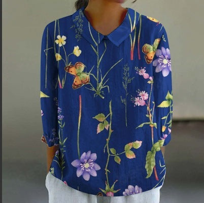 Creative Retro Chinese Style Floral Print Shirt Limorista