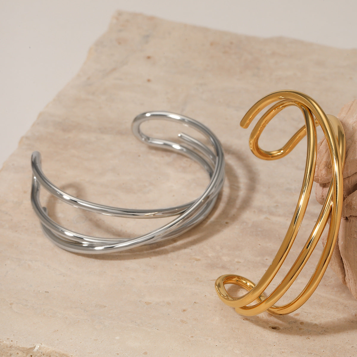 Metal Line Open-ended Bracelet Stainless Steel Irregular Limorista