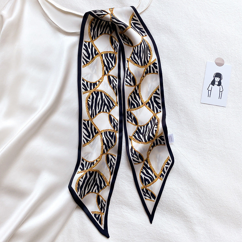 Narrow Long Strip Small Silk Scarf Women Fashion Leopard Pattern Limorista