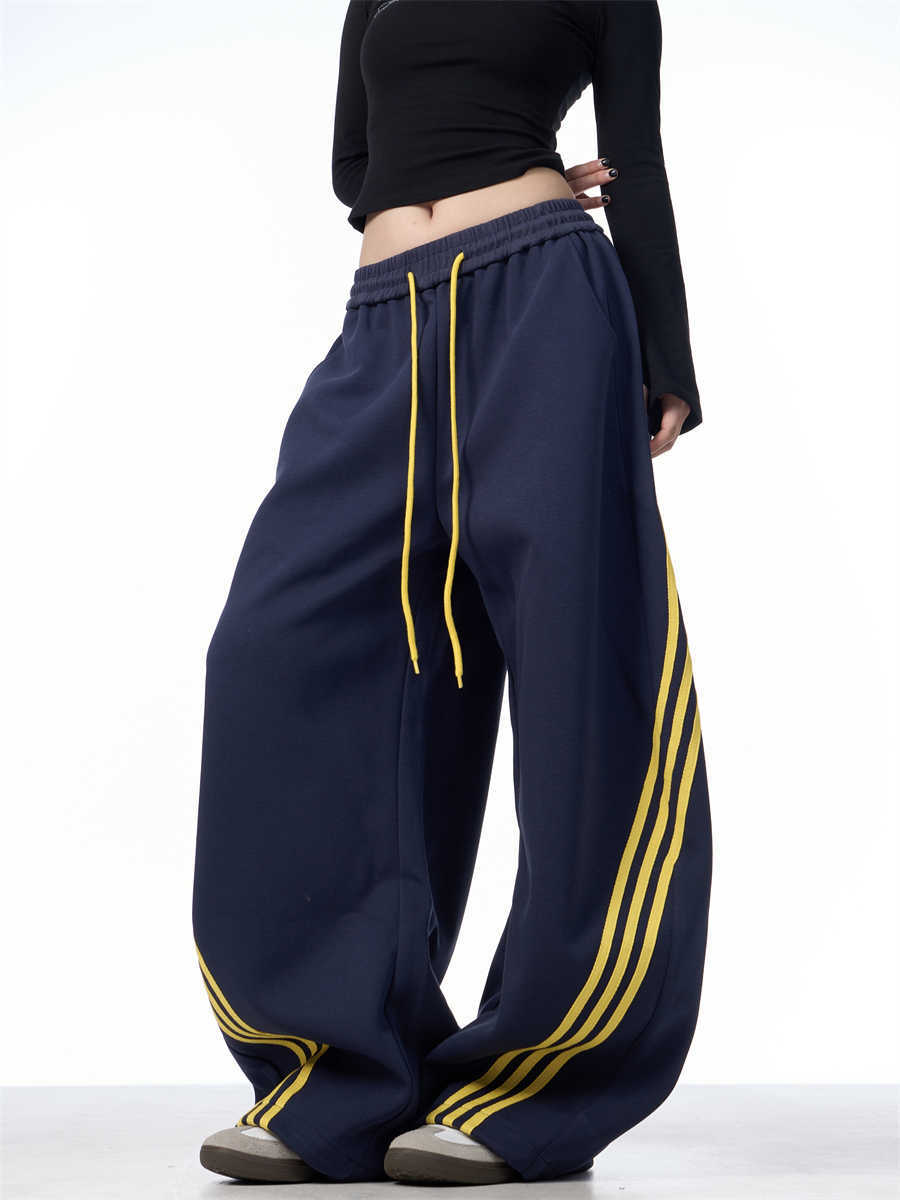 Striped Lace-up Machete Casual Pants Loose Wide-leg Pants Limorista