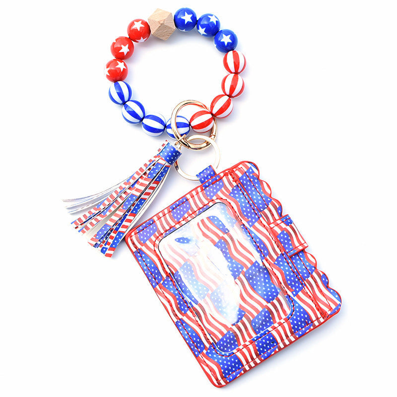 Silicone Bead Bracelet Card Bag Pu Tassel Women&