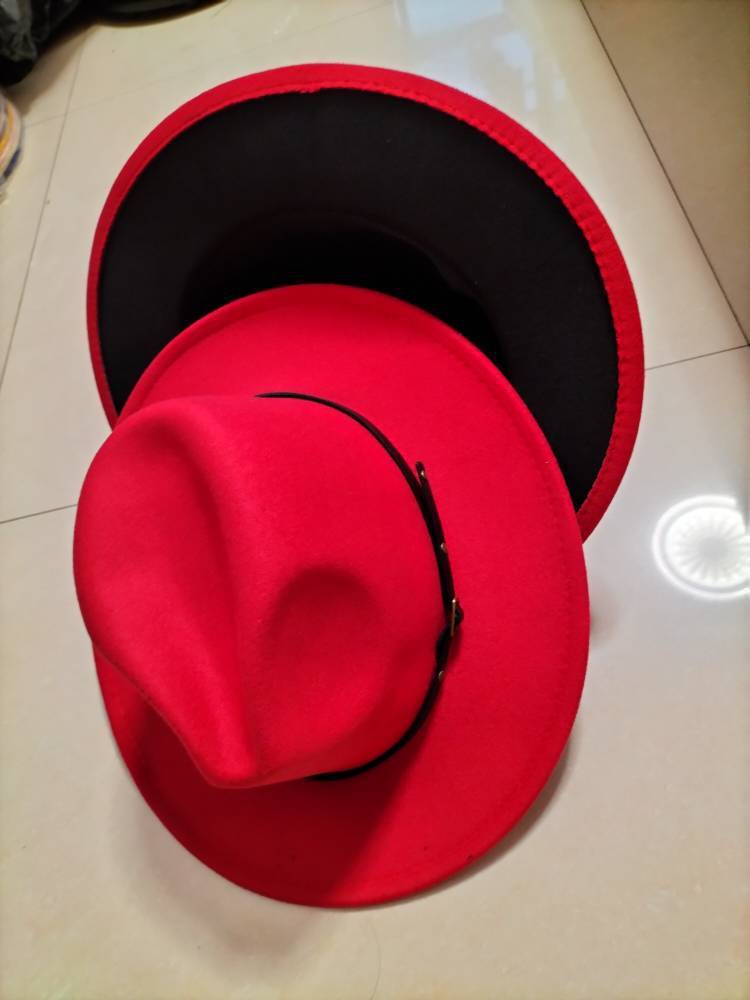 European And American Popular Woolen Top Color Matching Flat Brim Fedora Jazz Hat Limorista