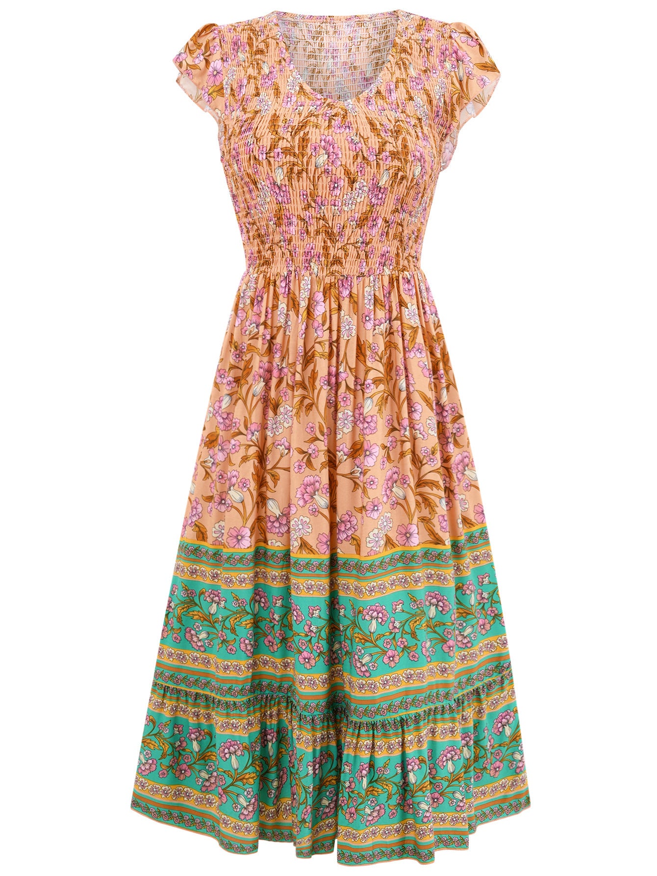New Flowers Print V-neck Dress Summer Casual Ruffle Sleeveless Dresses Bohemian Holiday Beach Dress For Womens Clothing Limorista