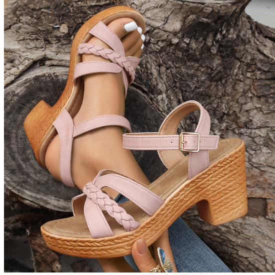 Foreign Trade Round Head Chunky Heel Ankle-strap Buckle Sandals Limorista
