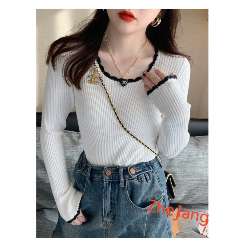 French Style Classic Style Bell Sleeve Wooden Ear Knitted Sweater Limorista