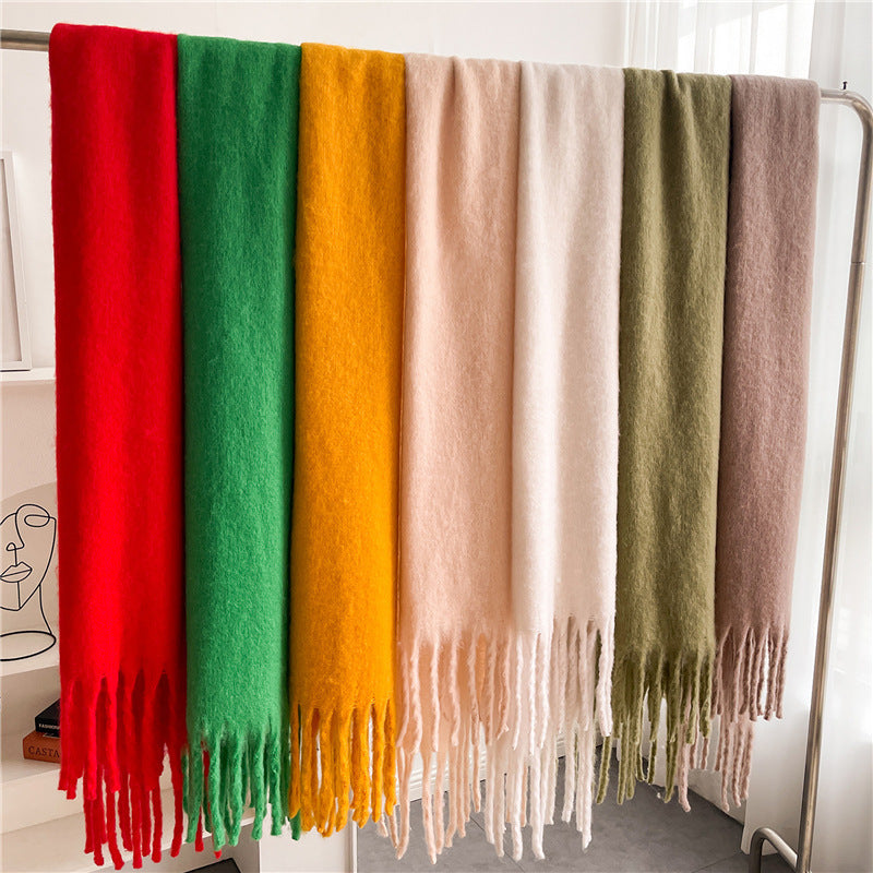 Mohair Pure Color All-matching Winter Warm Lengthened Fringe Bib Towel Limorista