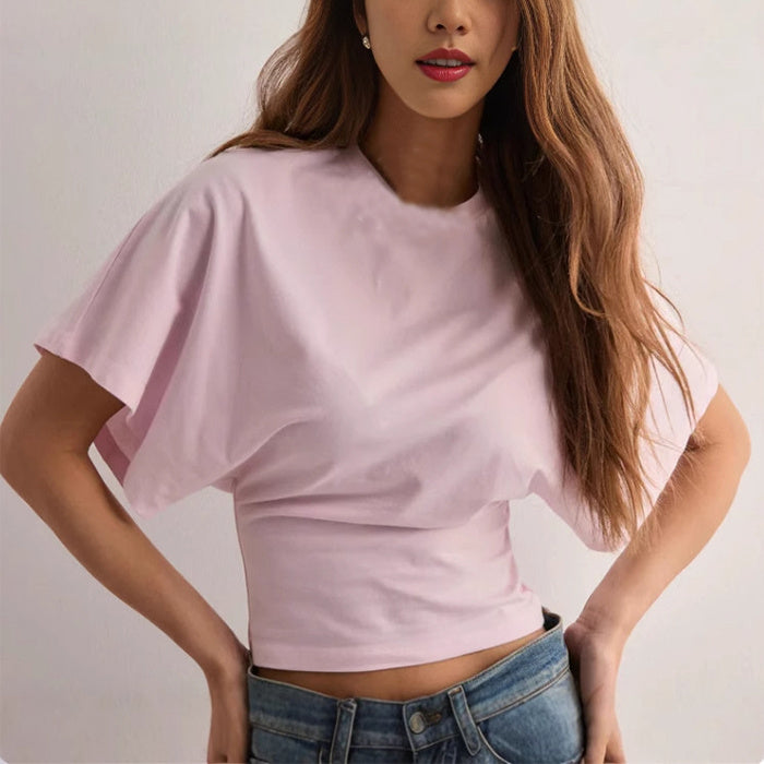 Summer Batwing Sleeve T-shirt Ins Fashion Round Neck Pullover Short-sleeved Tops For Women Clothing Limorista